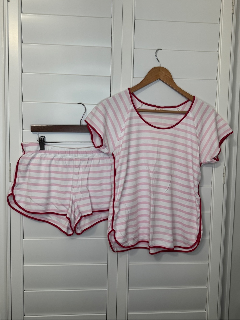 LAKE pink/red striped Pima cotton pajama set